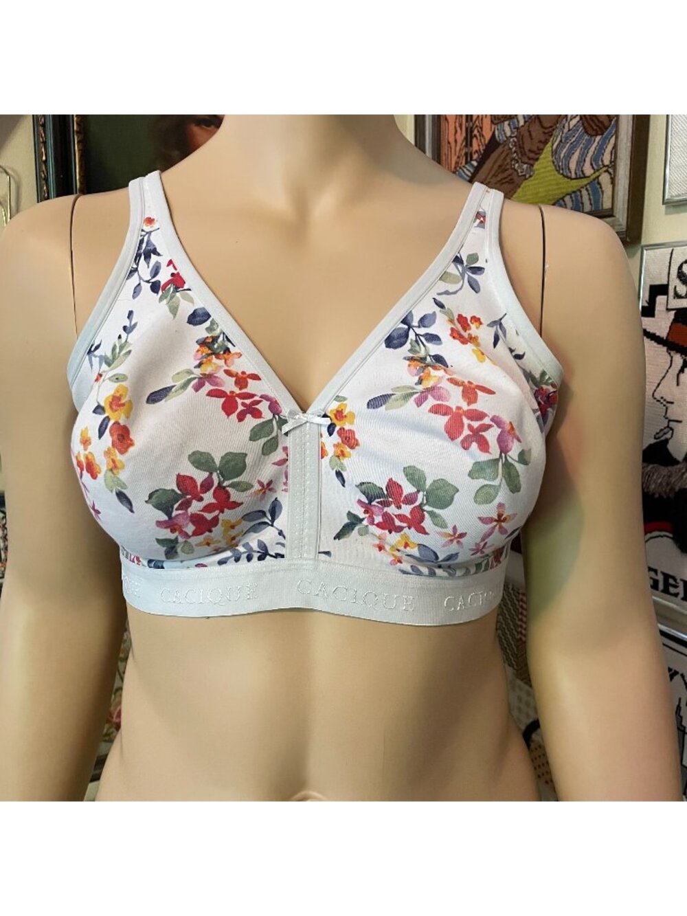 Cacique Floral Print Wireless Full Coverage Unlined Bra Size 44DD Soft Cotton